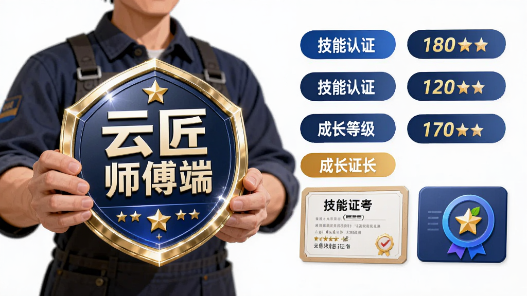 画面主体是一位工匠形象的人物,手持
