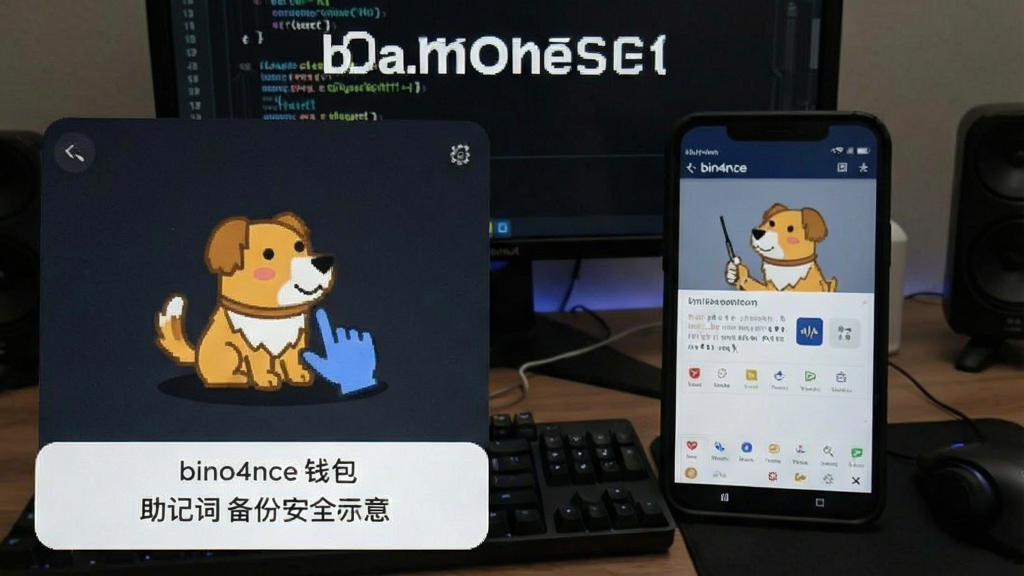 bin4nce 狗狗币 钱包 助记词备份与私钥安全保存示意