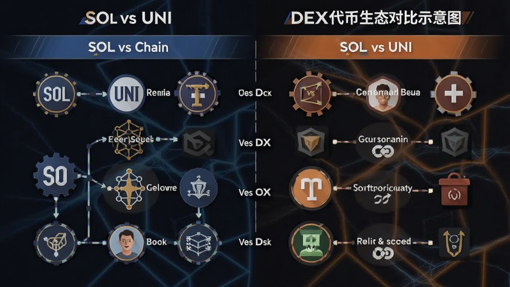 SOLvsUNI 公链与DEX代币生态对比示意图