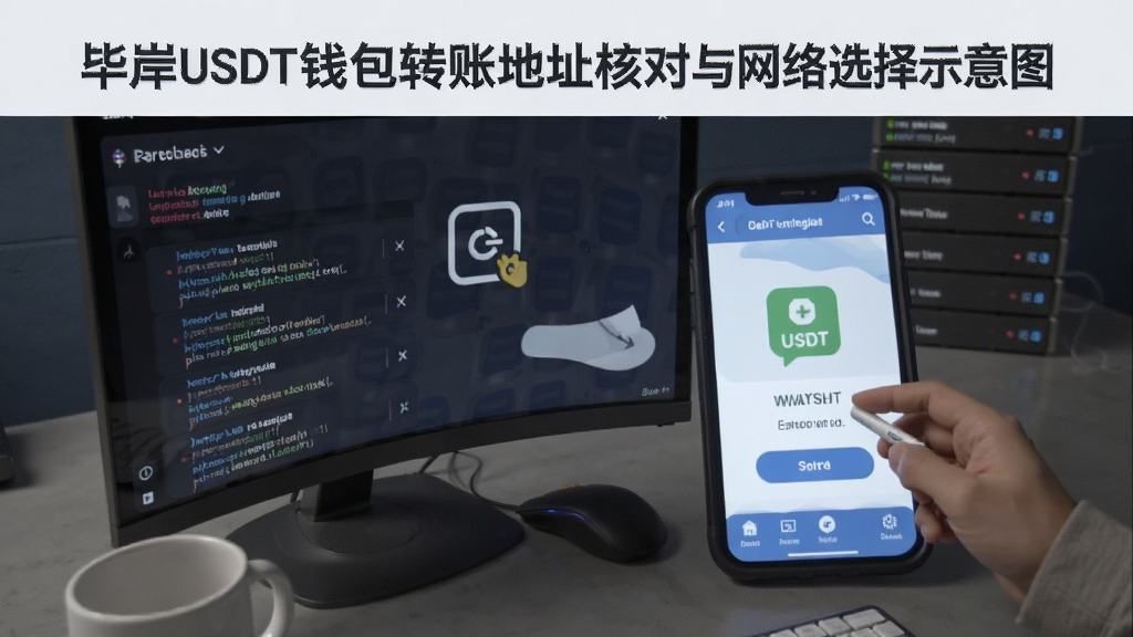 毕岸USDT钱包转账地址核对与网络选择示意图