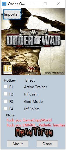 战争命令(Order of War)四项修改器v1.0.2423 最新版