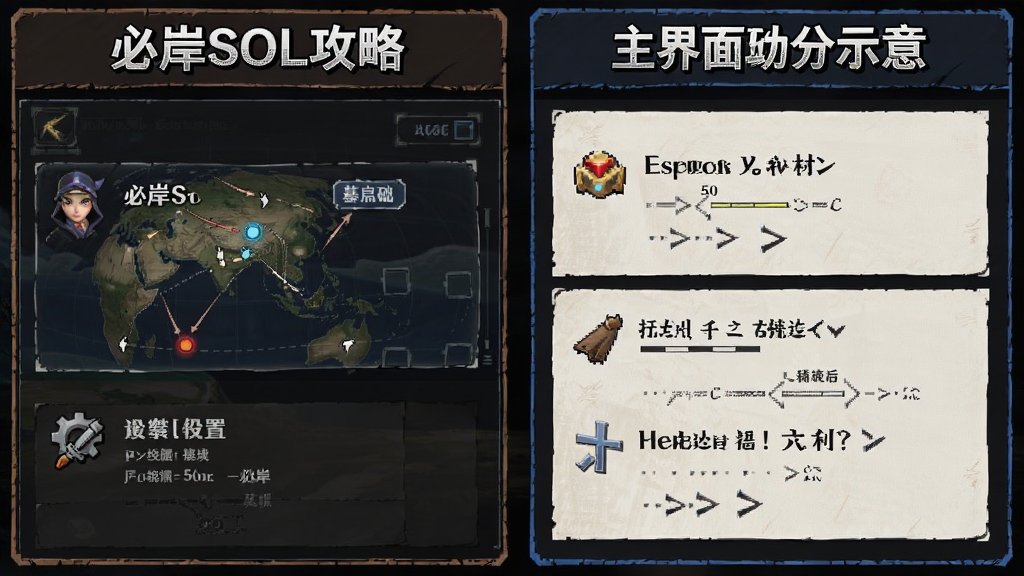 必岸SOL攻略基础设置与主界面功能分布示意