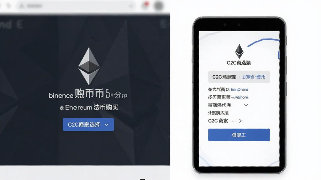 binence以太坊法币购买页面和C2C商家选择示意