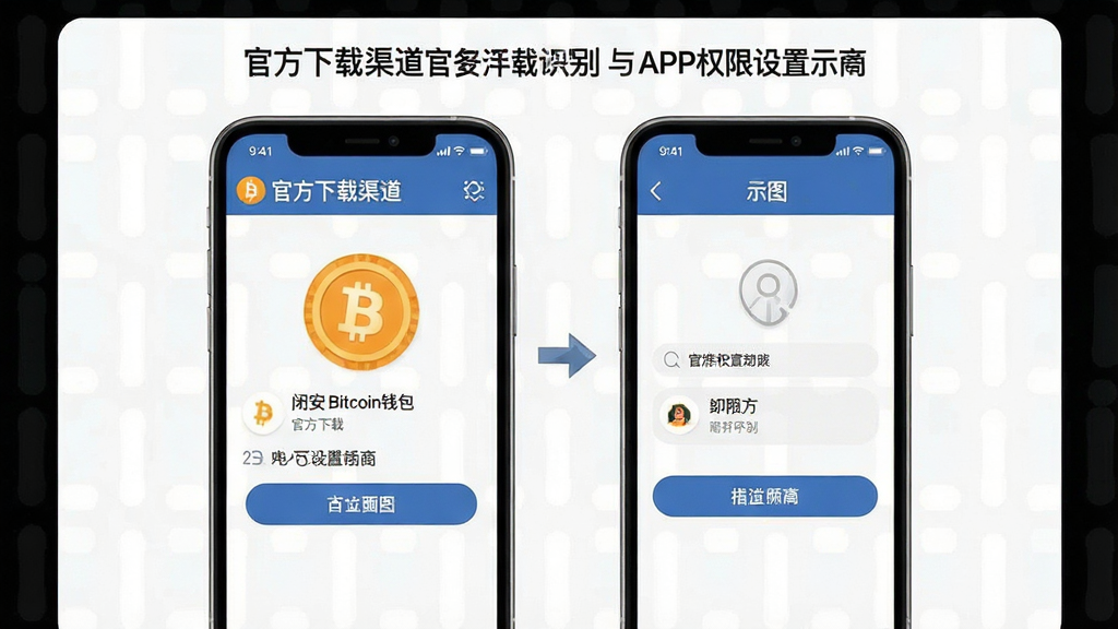 闭安比特币钱包官方下载渠道识别与APP权限设置界面示意图