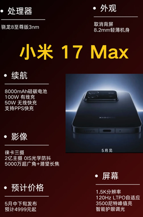 小米17Max什么时候发布 小米17Max参数配置 小米17Max什么时候发布 小米17Max参数配置
