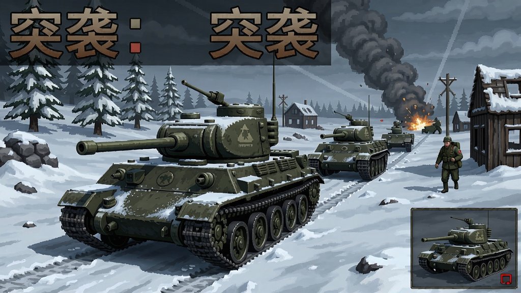 突袭中文版游戏截图,二战坦克在雪地战场行进
