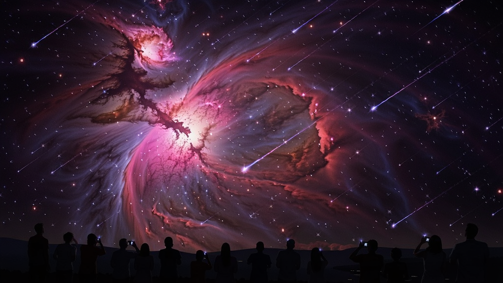 星空4中的美丽星空景观,粉色星云和流星雨