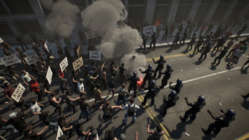 Riot Civil Unrest��Ϸ�п����ߺ;�����ŵĸ��ӻ��棬��Ⱥ���ң�������������ʵ��ǿ��