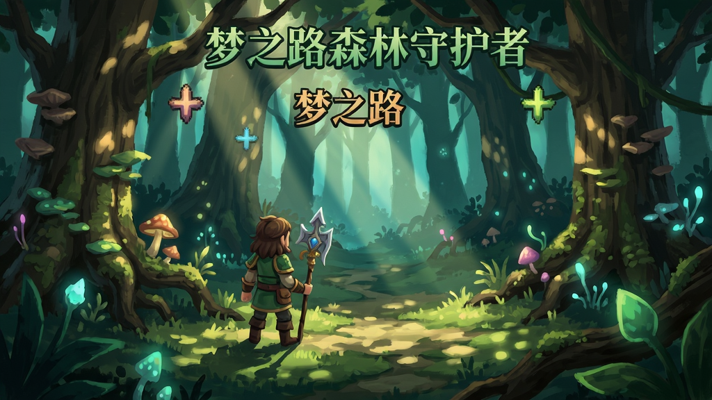 梦之路森林守护者游戏场景,主角在神秘森林中探索,阳光透过树叶洒下斑驳光影