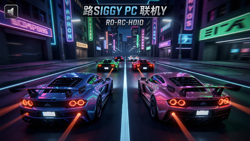 路怒PC联机版游戏截图,多辆赛车在霓虹灯下的城市街道上竞速,画面炫酷