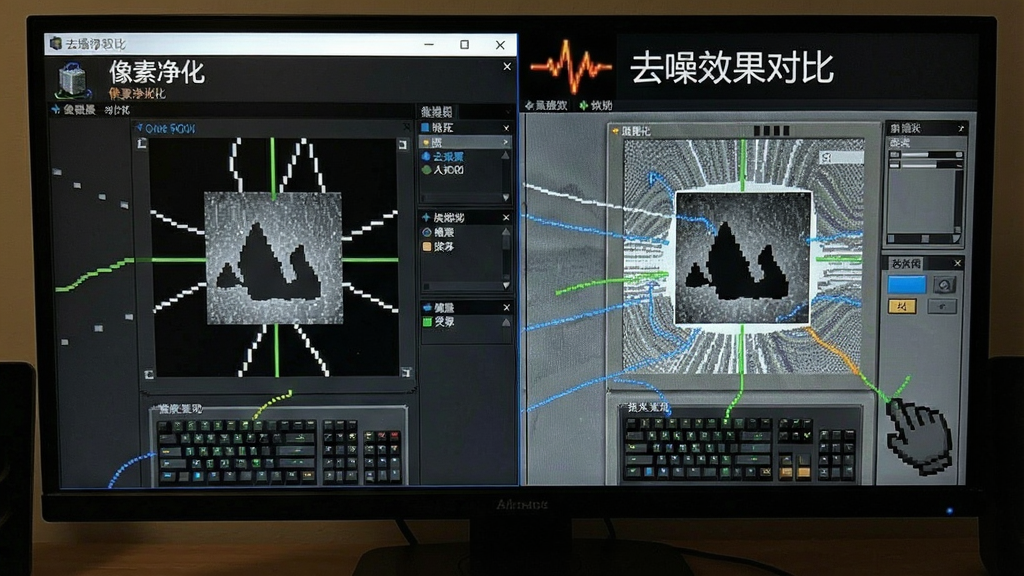 像素净化软件界面展示与去噪效果对比