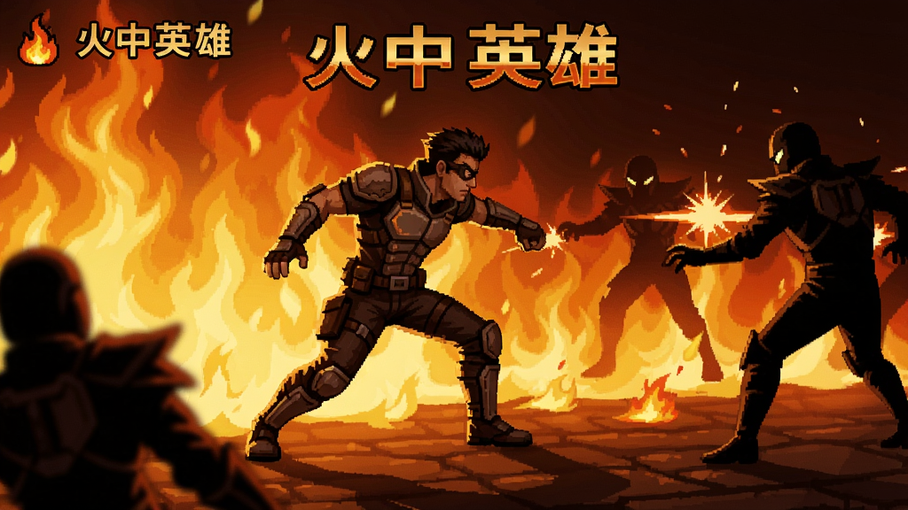 火中英雄游戏主角在火光中闪转躲避敌人攻击的动情画面