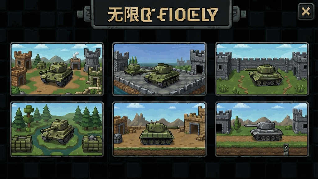 无限坦克游戏的关卡选择界面,展示不同地图预览