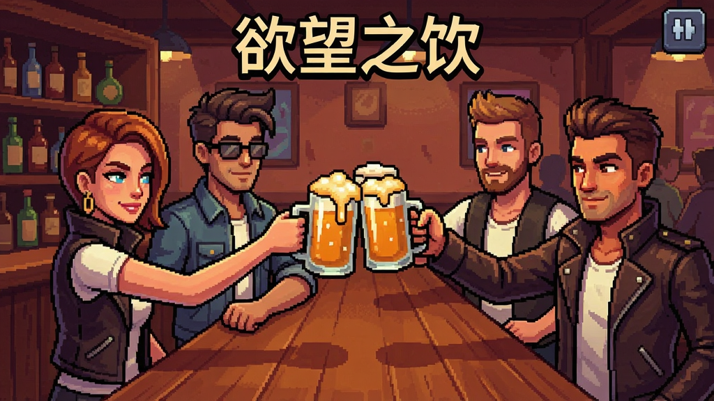 欲望之饮游戏界面截图,几个角色在酒吧举杯互动