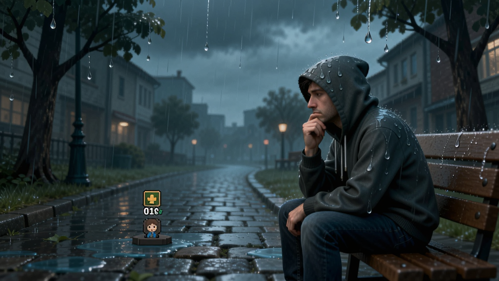 生命感悟游戏场景,主角在雨中沉思