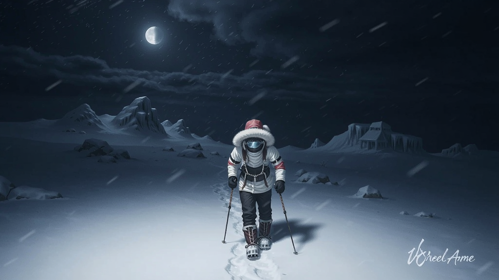 漫漫长夜冰原雪地场景,玩家在暴风雪中行走