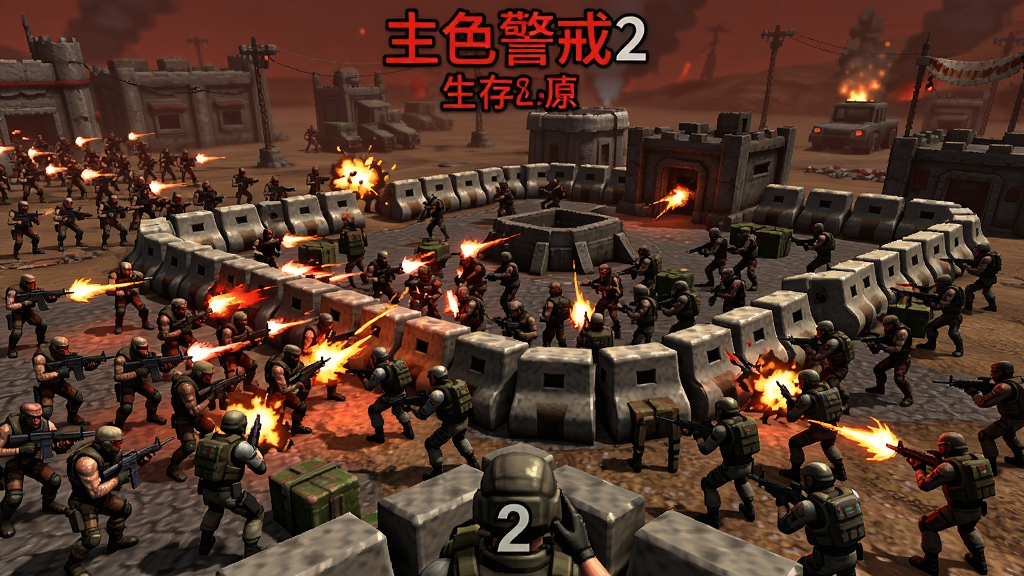 血色警戒2生存模式场景,海量敌人单位涌入,玩家防御基地布防密集