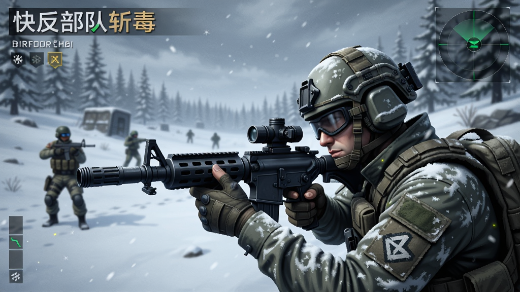 快反部队斩毒游戏画面,特战队员在雪地中瞄准敌人