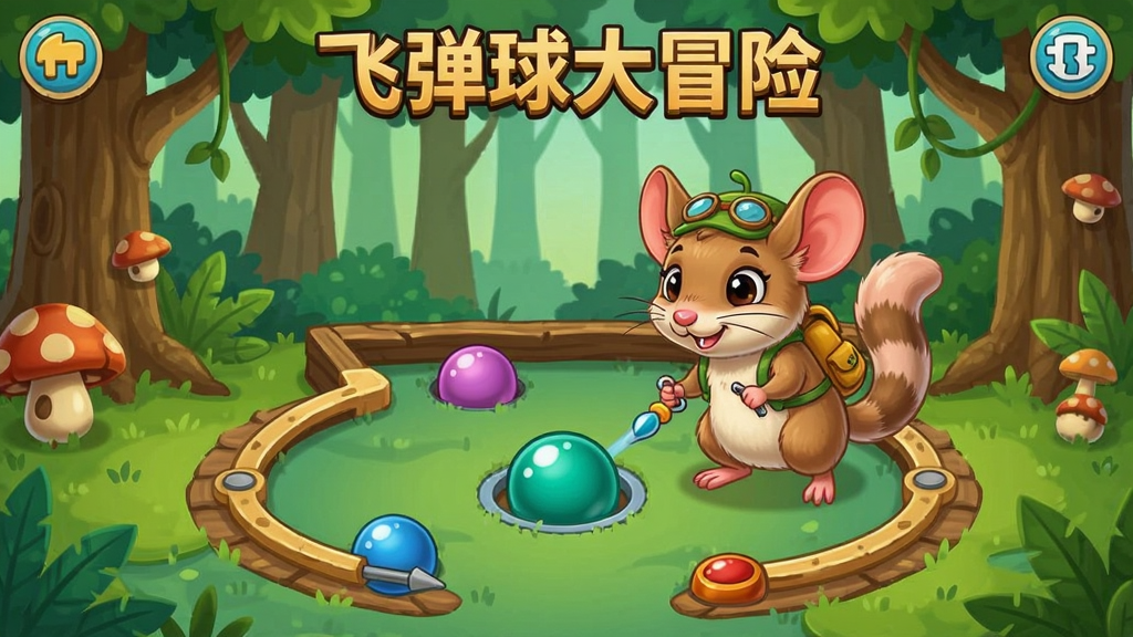 小飞鼠弹球大冒险游戏截图,一只可爱的小飞鼠在弹球场景中,背景是森林主题