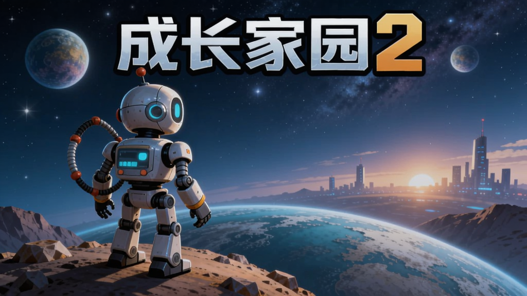 成长家园2游戏封面,机器人站在星球上眺望远方