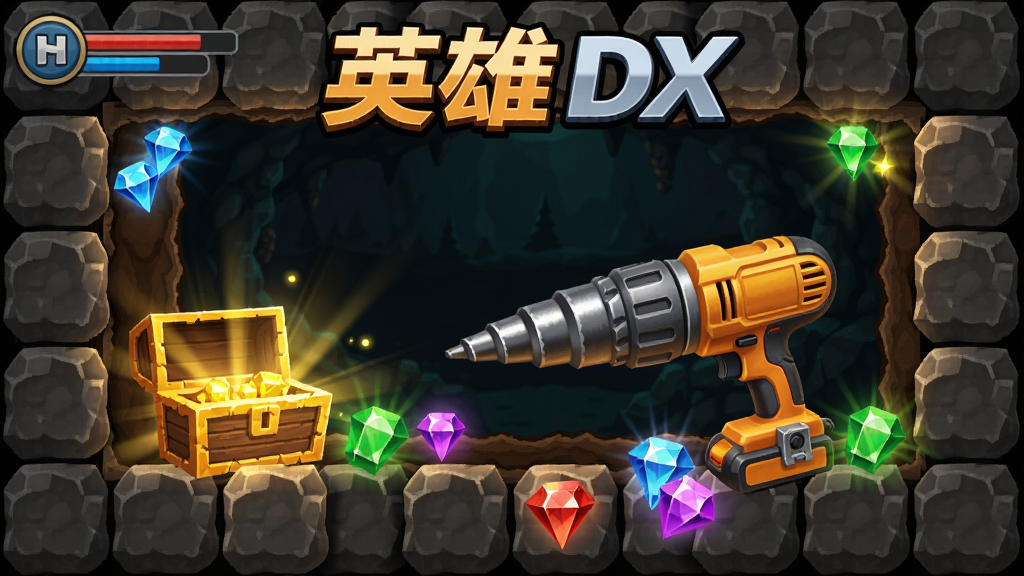 电钻英雄DX游戏场景,玩家操控钻头在地下挖掘宝藏,周围有石头和宝石光芒