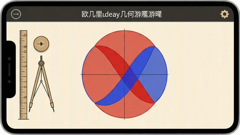 欧几里得几何游界面展示,尺规作图工具和红蓝圆弧交叉