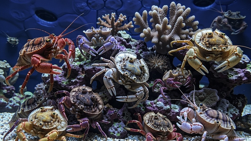 水族馆内五彩籼类的甲壳动物和珊礁场景