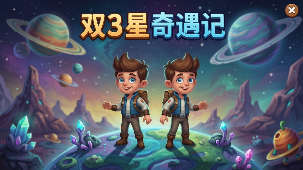 双子星奇遇记游戏画面展示,双胞胎兄弟站在奇幻星球上