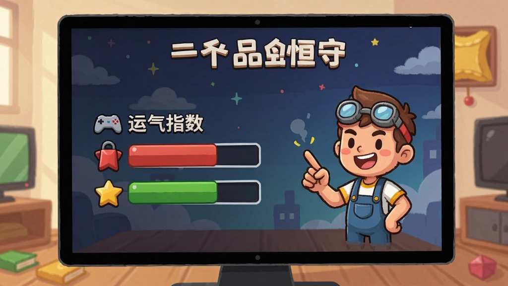一个人品恒守游戏界面, 显示运气指数和卡通人物
