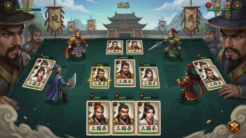 三国杀欢乐版游戏画面,武将卡牌对战场景