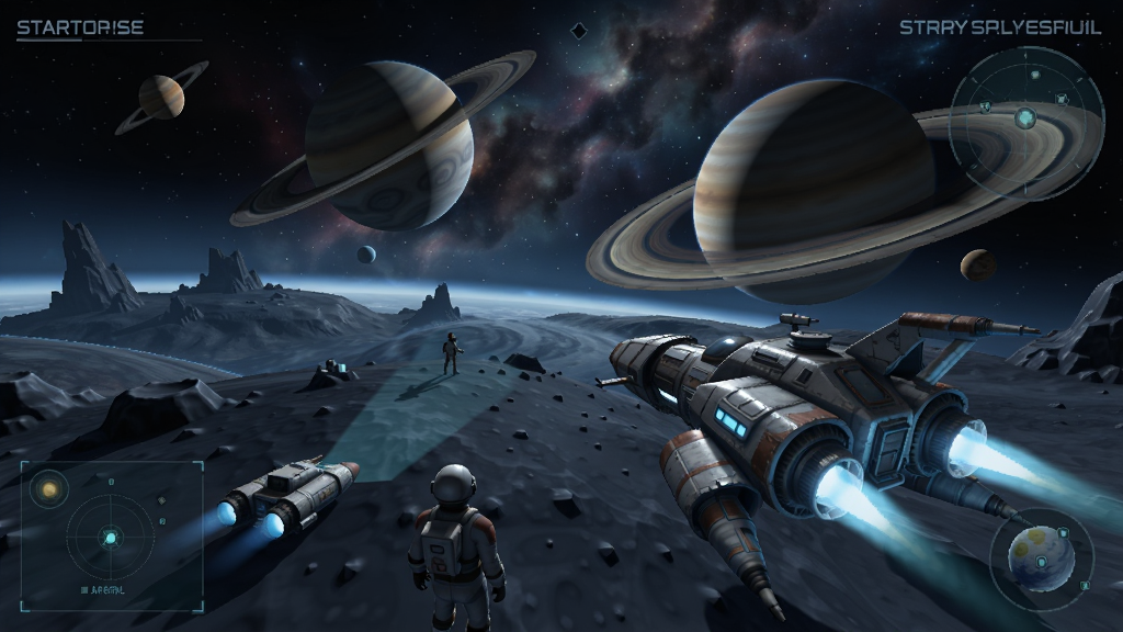 星际拓荒游戏画面,宇宙飞船在星球表面探索