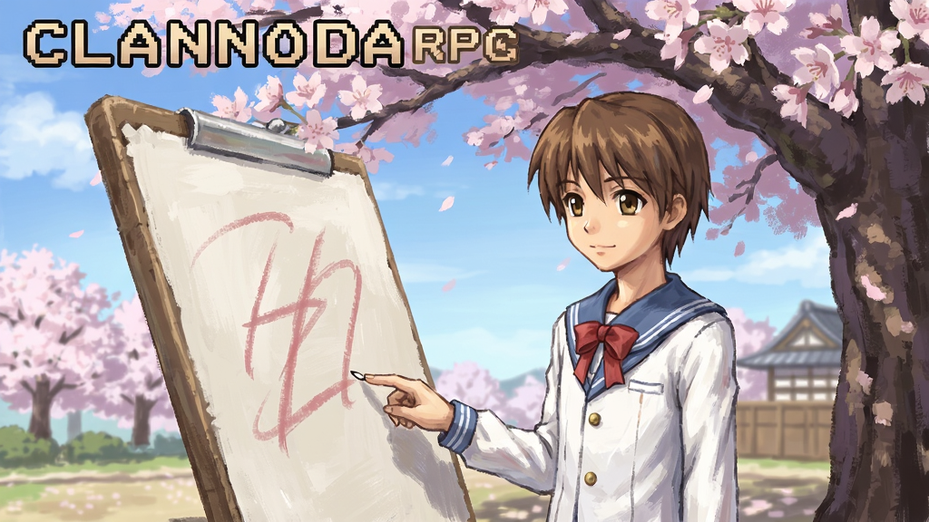 CLANNAD RPG游戏场景展示,角色站在樱花树下的绘画