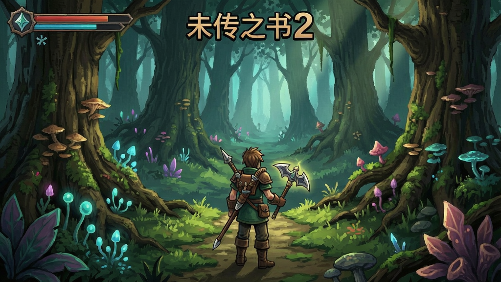 未传之书2游戏场景截图,主角在奇幻森林中探索