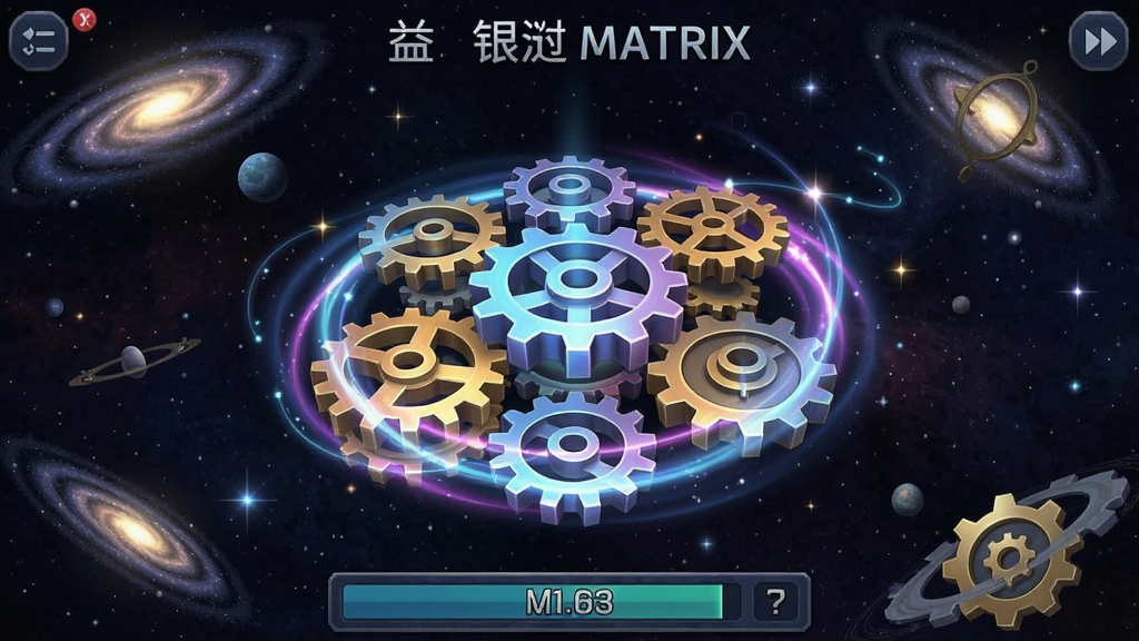 益智之谜银河矩阵游戏场景截图,立体齿轮和光效