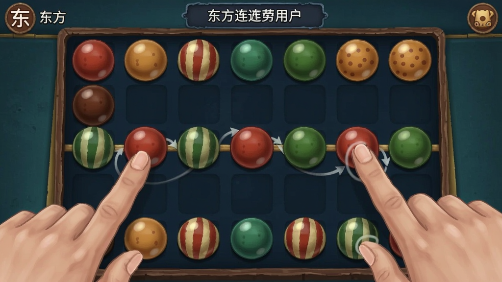 东方连珠游戏用户界面,裁色珠子排列,玩家手指点击连接