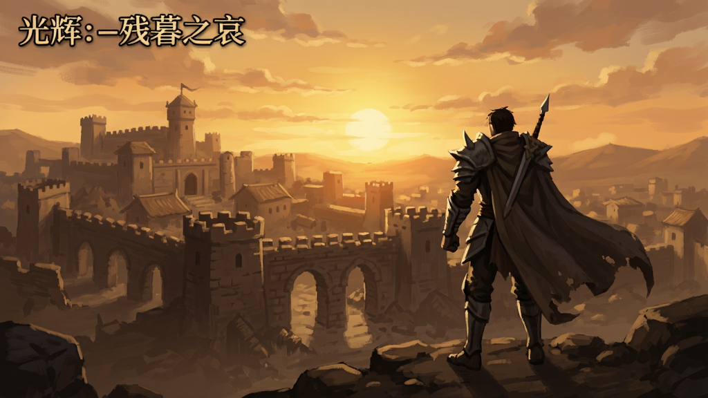 光辉:残暮之哀游戏画面,残阳下的古城与英雄背影是嘉克特起