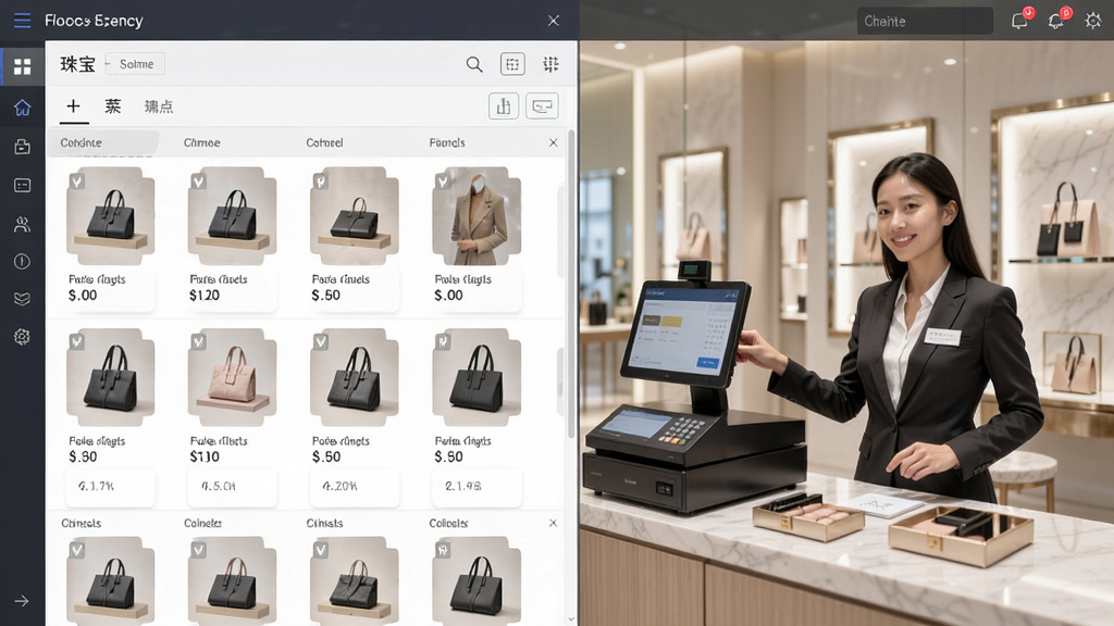 珠宝店管理软件界面截图,显示商品列表和收银台