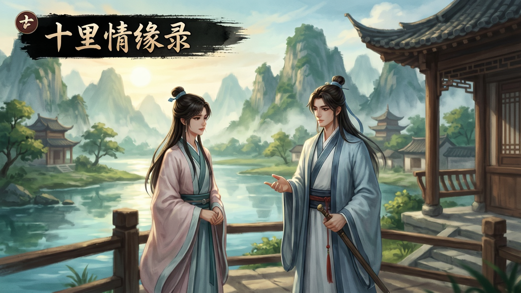 十里情缘录古风游戏场景,青山绿水,古装角色对话