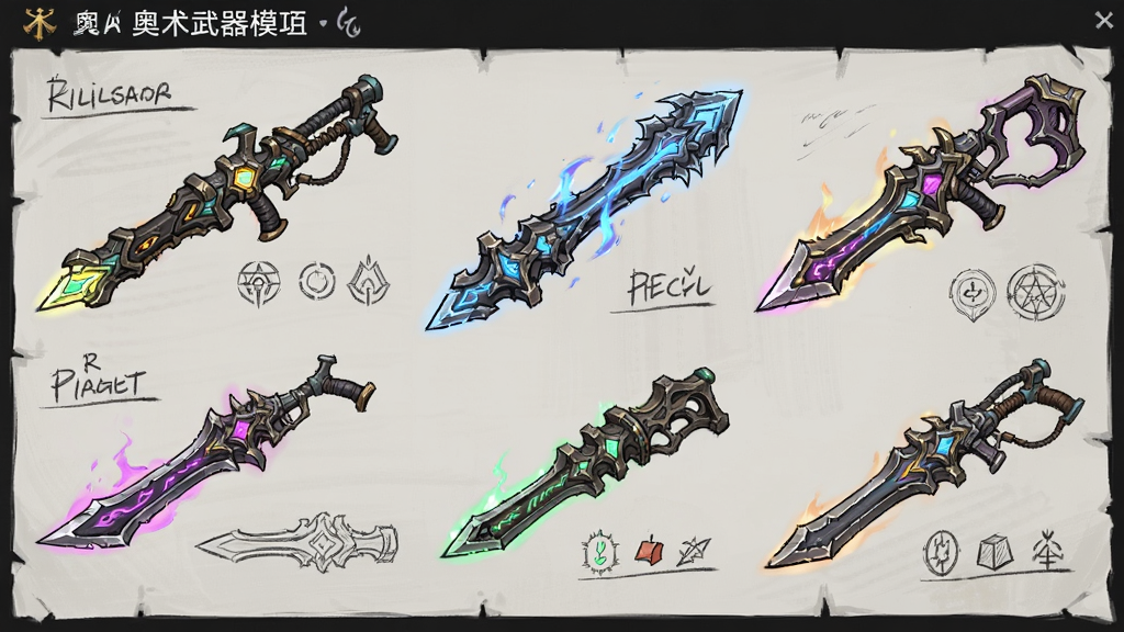 奥术武器模组中各种炫酷武器的概念设计图