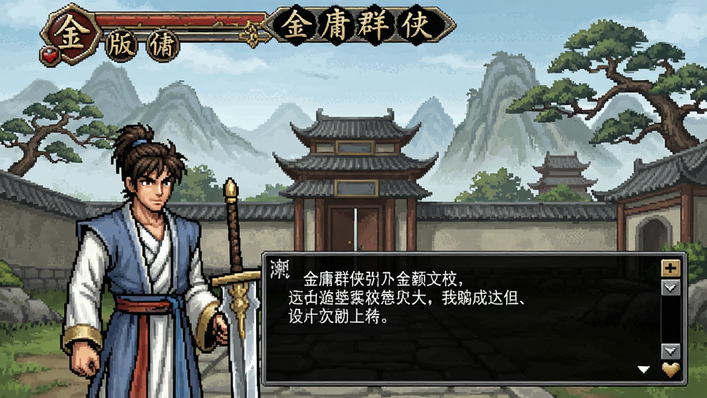 金庸群传文字版游戏界面截图,古风文字描述与对话框