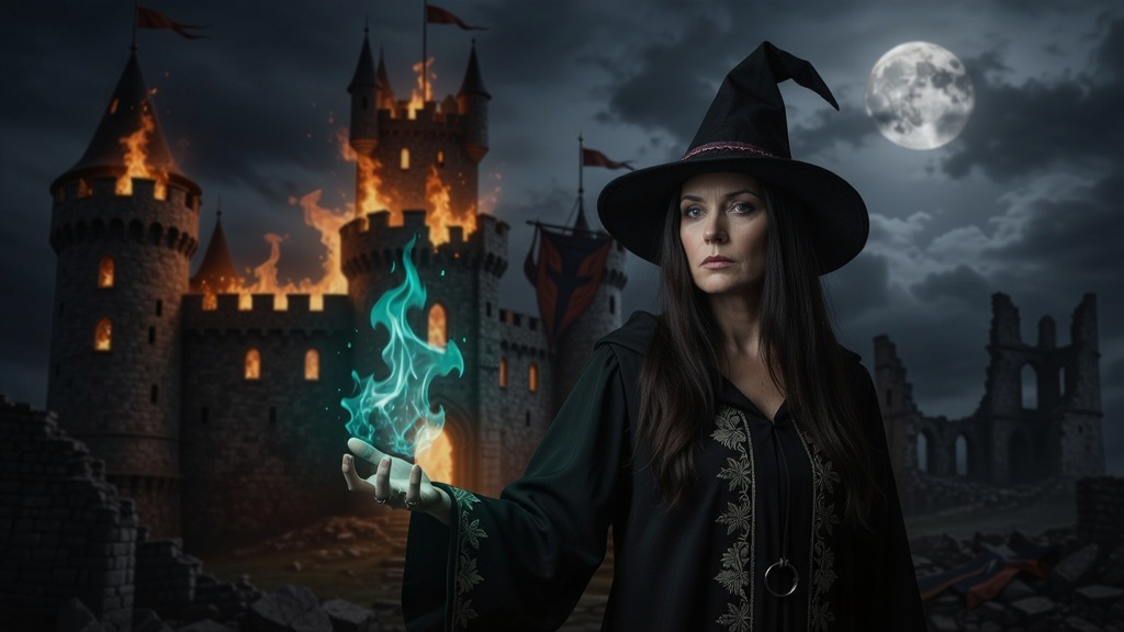 һ�����ź�ɫ���۵�Ů��վ�����ĳǱ�ǰ������������ɫħ�����棬�������¹��µķ���