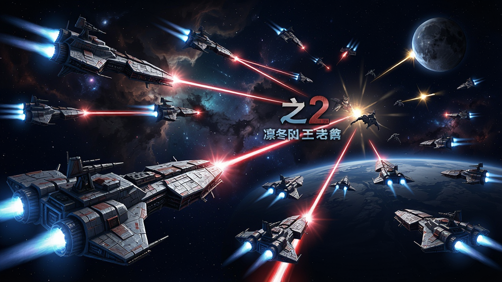 星际之剑2凛冬王者,太空舰队战斗场景,星际战舰发射激光,星空背景