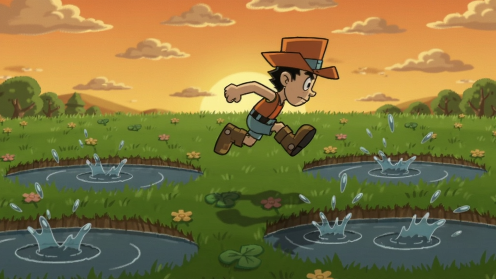 ˮ����Ϸ������һƬ��ɫ�ݵ�����Ծ���ͻȻ���ֵ�ˮ�ӣ�Ϧ�������µĶ�������