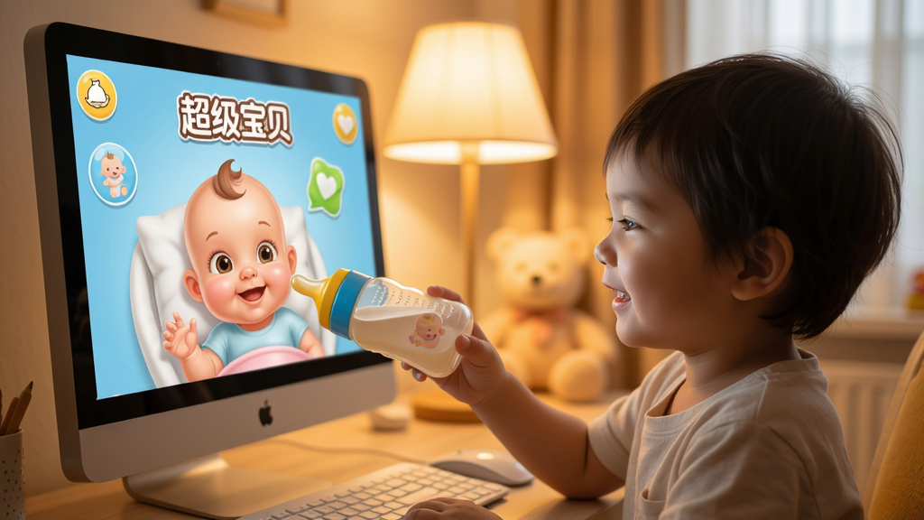 С�����ڵ���ǰ��Ӥ��������Ϸ��΢Ц��������ƿι��Ϸ�еı�������Ļ����ʾ�������������̱꣬������ܰ�ƹ�