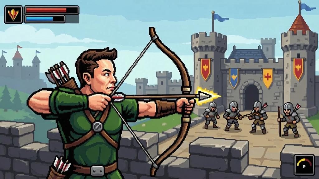 埃隆纳城堡射手游戏画面,城堡背景,角色手持弓箭射击敌人