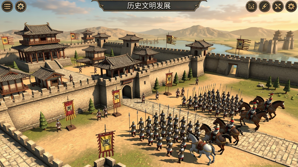 历史文明发展的游戏场景,古代城市建筑与军队阵容