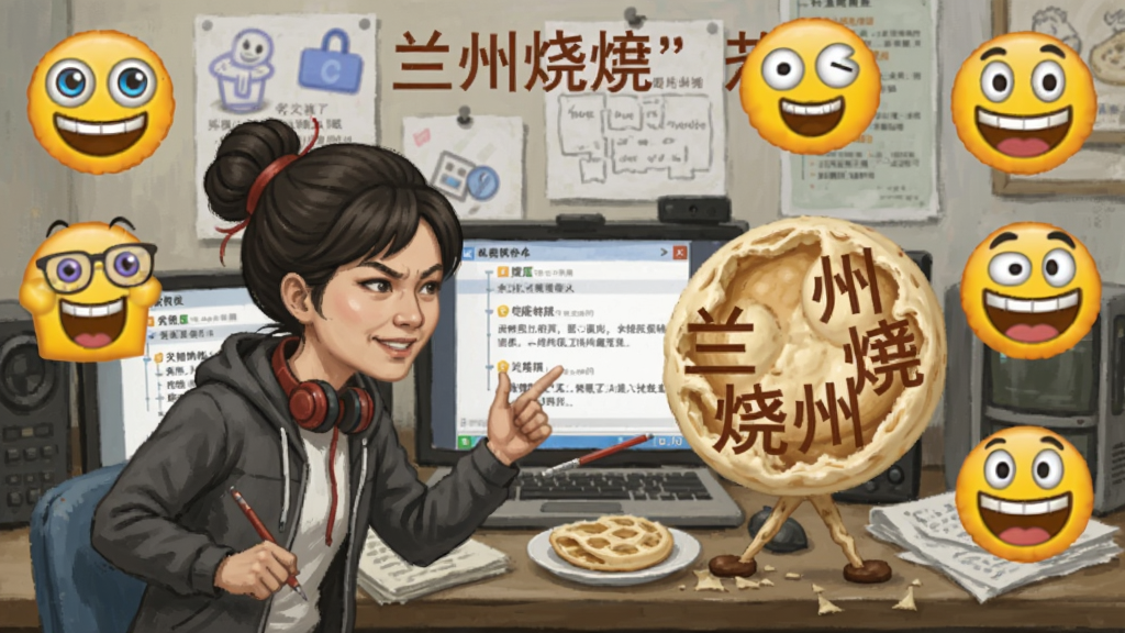度娘与兰州烧饼在贴吧场景中对战,周围有各种贴吧表情