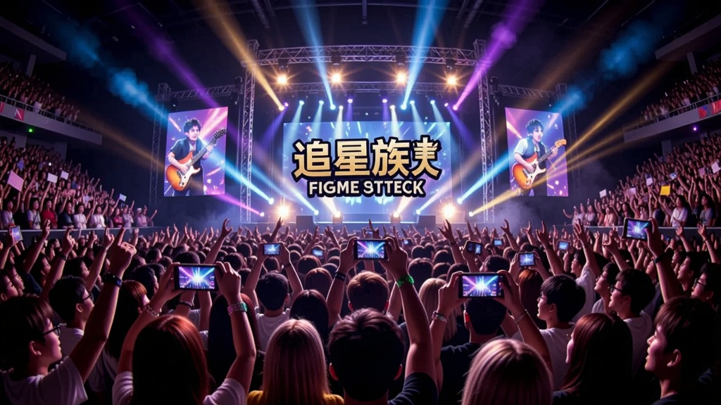 追星族的攻击游戏中的演唱会场景,满满的粉丝和光效