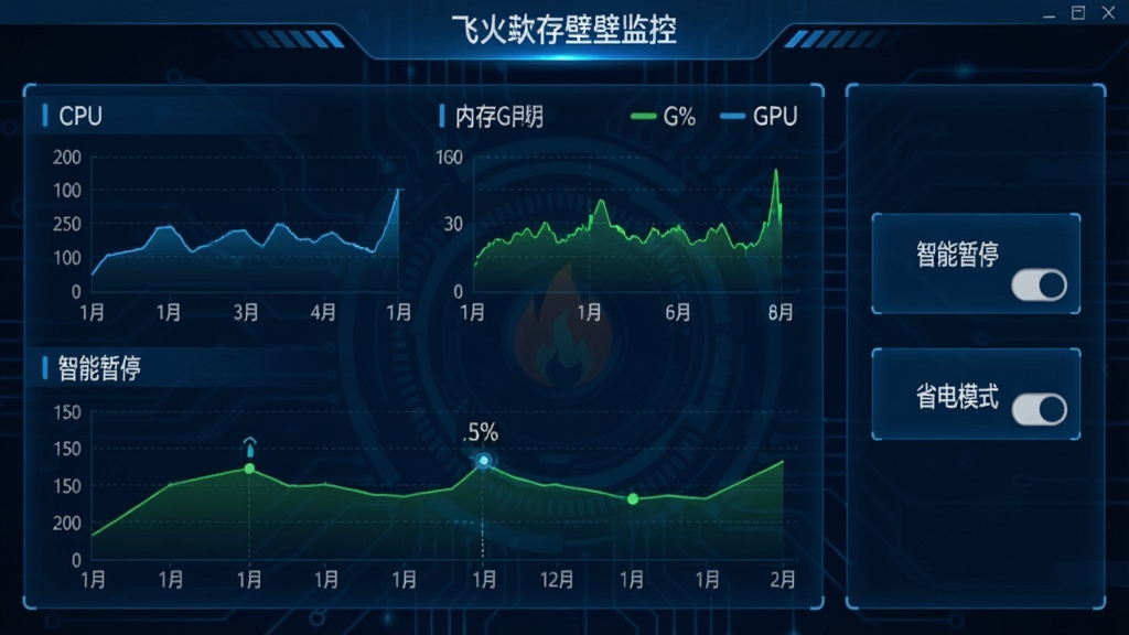 һ�ŷɻ�̬��ֽ���ܼ�����Ľ�ͼ���������ʾCPU��GPU���ڴ�ռ����ͼ�����Ա��С�������ͣ����ʡ��ģʽ�����ذ�ť���������Ƽ���ǿ������ɫ��Ϊ���������������Ű����룬�޶���Ԫ��