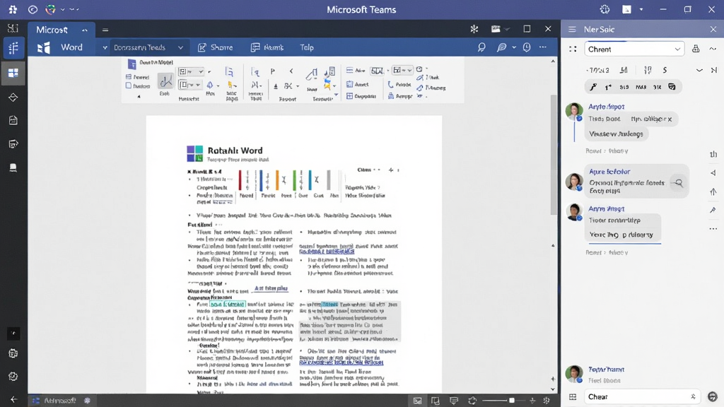 Microsoft Teams �д� Word �ĵ�������Э���༭�����������ʾ�ĵ����ݺ����촰�ڣ���ɫ�����棬���廭�ʣ��ɾ��޶���Ԫ��